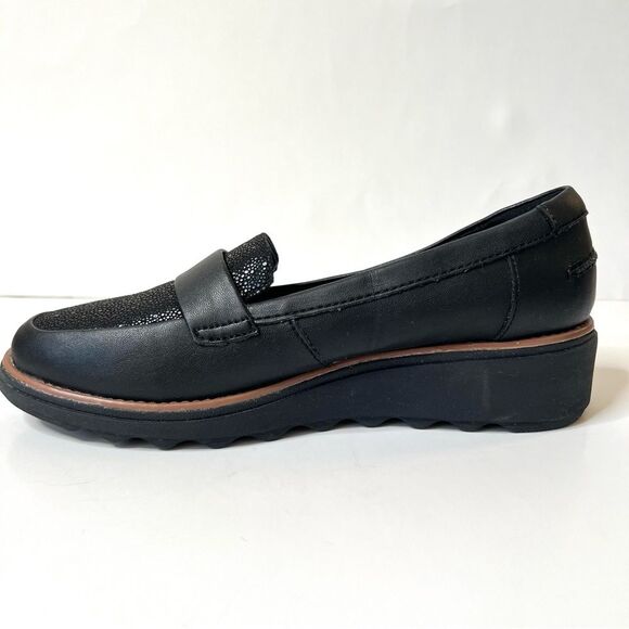 Clarks Ultimate Comfort Black Textured Wedge Slip On Loafers Normcore Shoes 7.5 - Picture 4 of 12